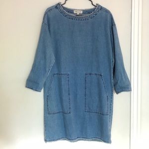 Madewell raw-edge denim boatneck dress
